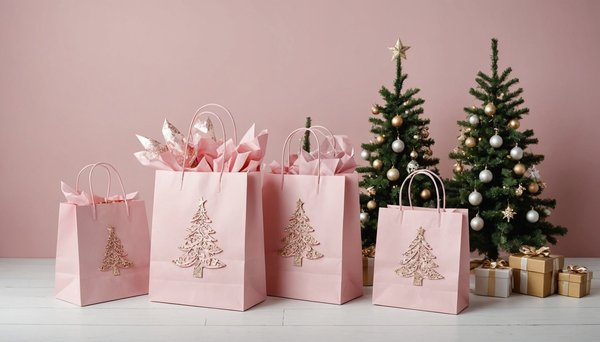 Découvrez l'élégance des pochettes cadeaux sapins rose poudré